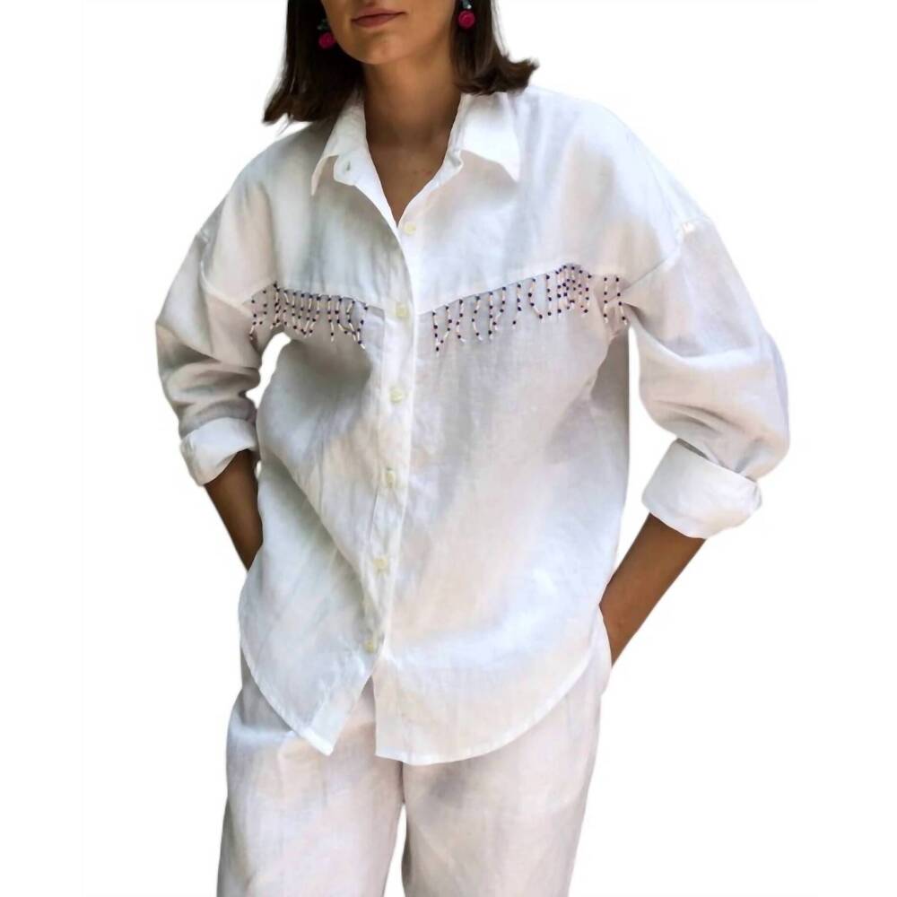 NEW PUKA ulu with dawn beads shirt in white